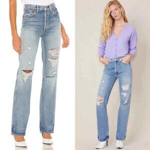 Re/Done 90s High Rise Loose Straight Leg Distressed Jeans. Size 27.